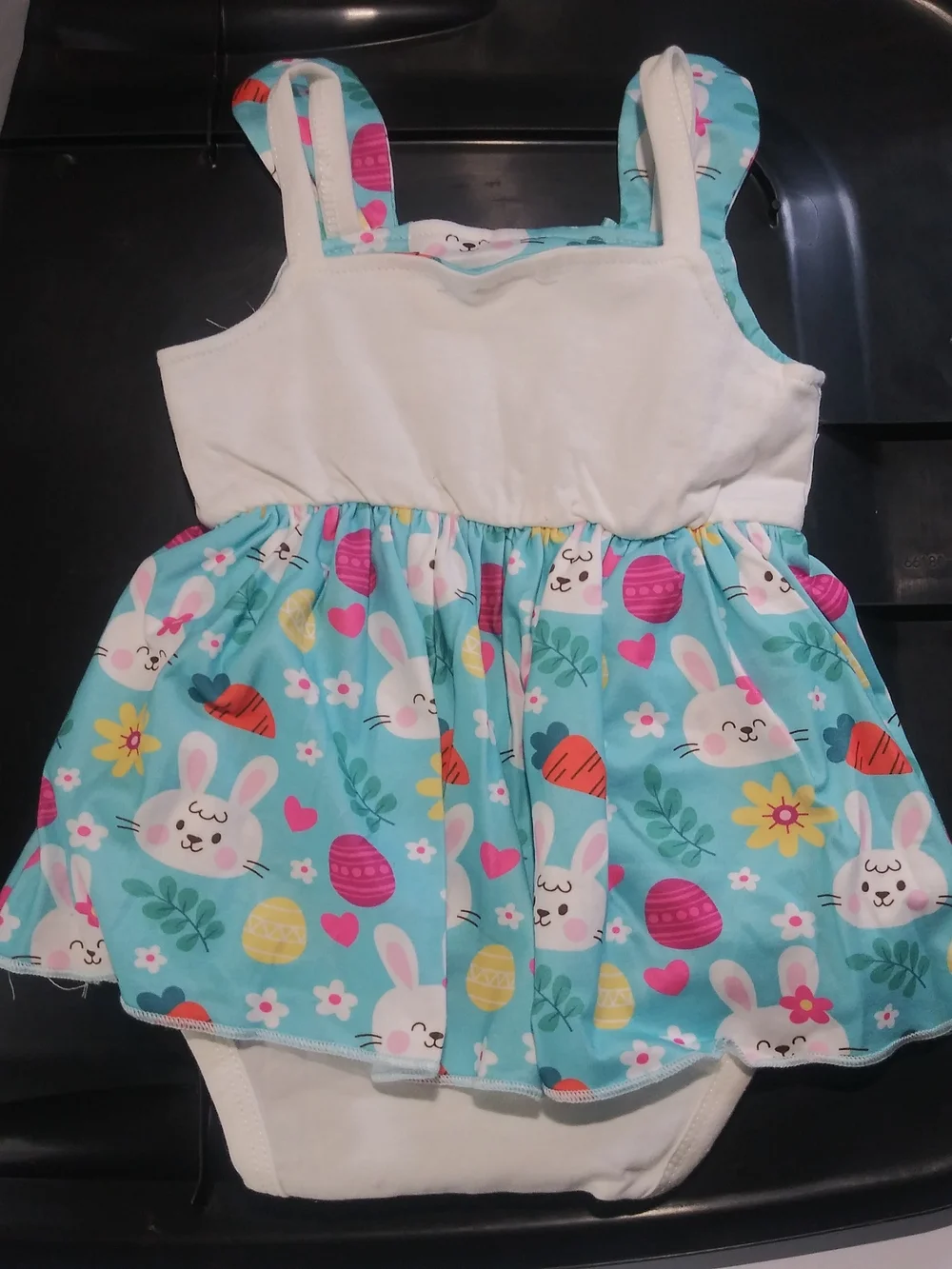 PatPat White and Turquoise Bunny Dress with Pastel Print